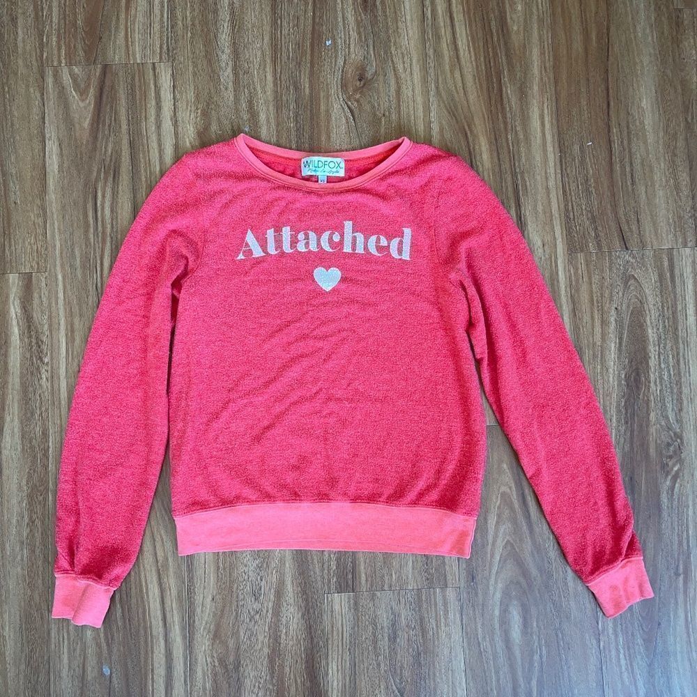 Wildfox Womens Peach Pullover Graphic 'Attached' Print Sweatshirt Size XS